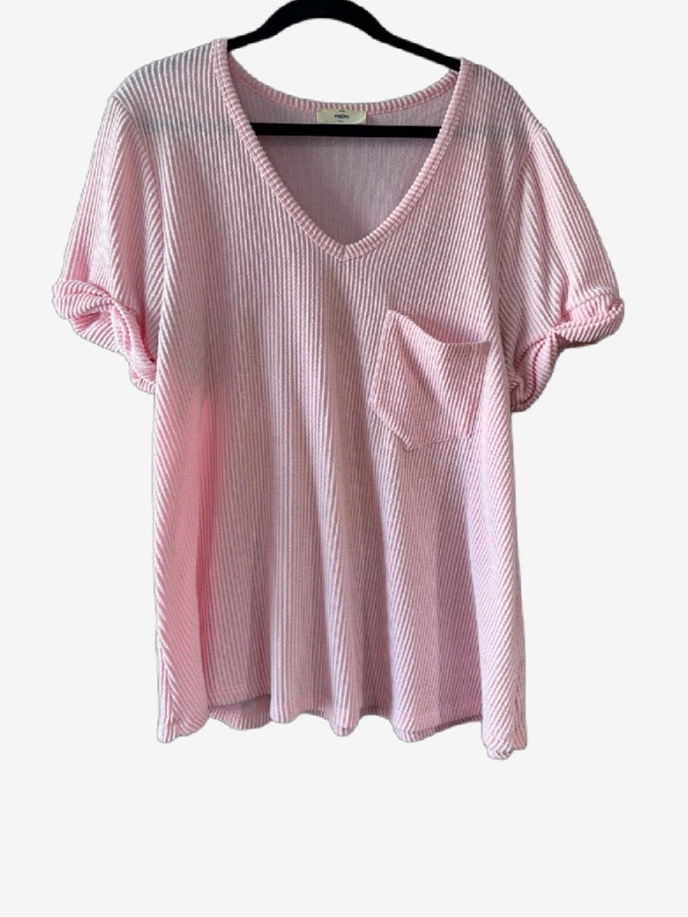 entro Pink V-Neck Waffle Knit Pocket Tee